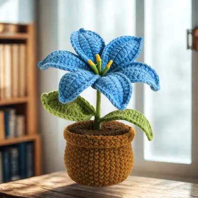 Blue Crochet Potted Lily Plant