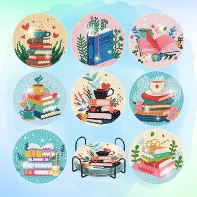Books Coaster Diamond Painting Set β 8 Pieces